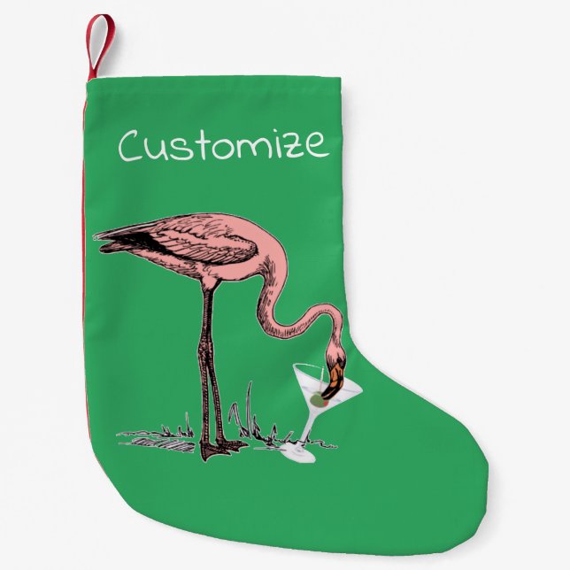 Flamingo Drinking Martini Thunder_Cove Small Christmas Stocking (Front)