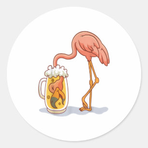 Flamingo Drinks Beer Classic Round Sticker