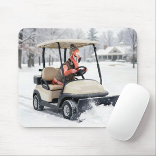 Flamingo Driving a Golf Cart With Snowplow Mouse Mat
