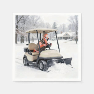 Flamingo Driving Golf Cart With Snowplow Napkin