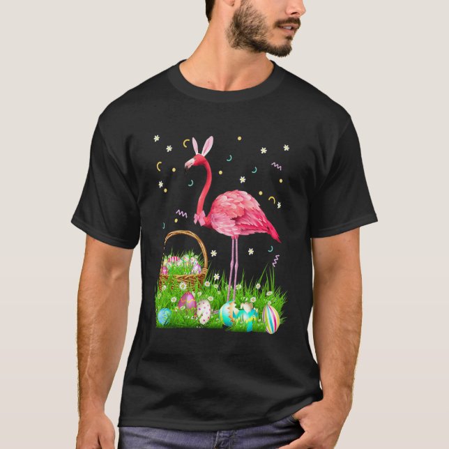 Flamingo Easter Day Bunny Ear Costume With Easter  T-Shirt (Front)