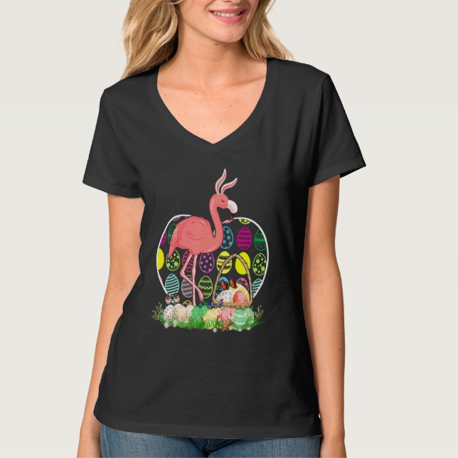 Flamingo Easter Eggs Funny Easter Day Eggs Hunters T-Shirt (Front)