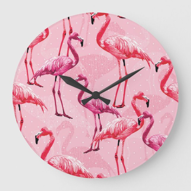 Flamingo Elegance: Pink Bird Pattern. Large Clock (Front)