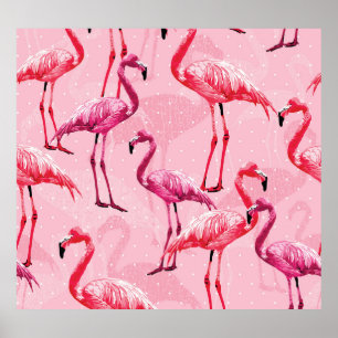 Flamingo Elegance: Pink Bird Pattern. Poster