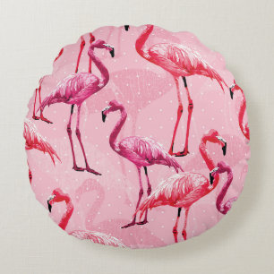 Flamingo Elegance: Pink Bird Pattern. Round Cushion