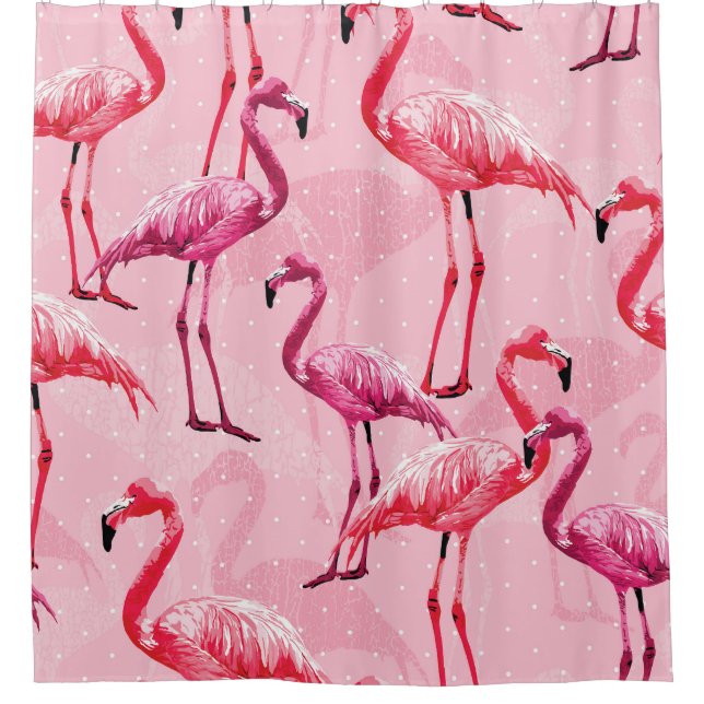 Flamingo Elegance: Pink Bird Pattern. Shower Curtain (Front)