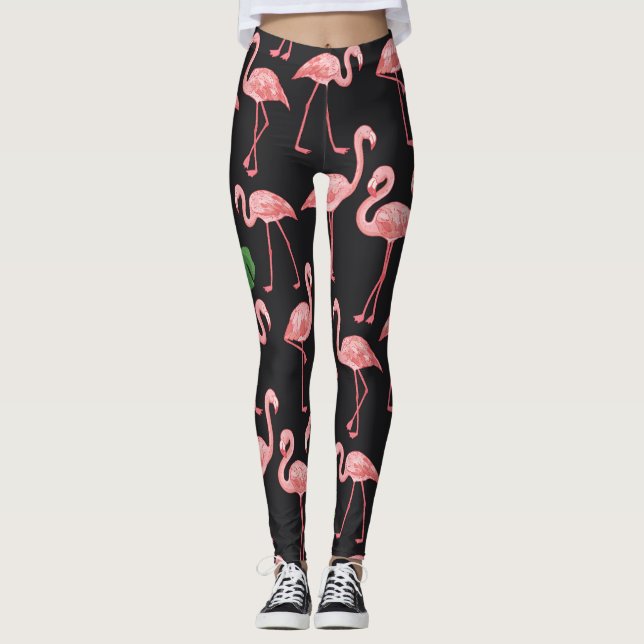 Flamingo Elegance: Vintage Monstera Fusion. Leggings (Front)