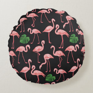 Flamingo Elegance: Vintage Monstera Fusion. Round Cushion