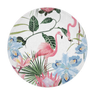 Flamingo Exotic Flowers Tropical Seamless Cutting Board