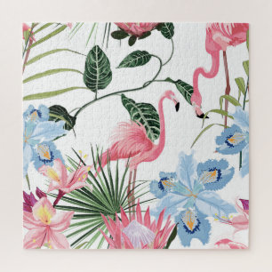 Flamingo Exotic Flowers Tropical Seamless Jigsaw Puzzle