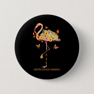 Flamingo Faith Hope Fight Cure Multiple Sclerosis 6 Cm Round Badge