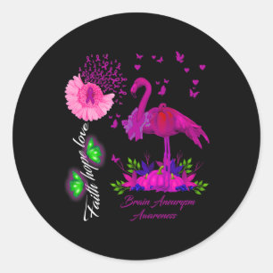 Flamingo Faith Hope Love Brain Aneurysm Awareness Classic Round Sticker