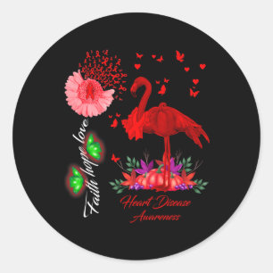 Flamingo Faith Hope Love Heart Disease Awareness Classic Round Sticker