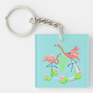 Flamingo Fandango Duo keychain acrylic square