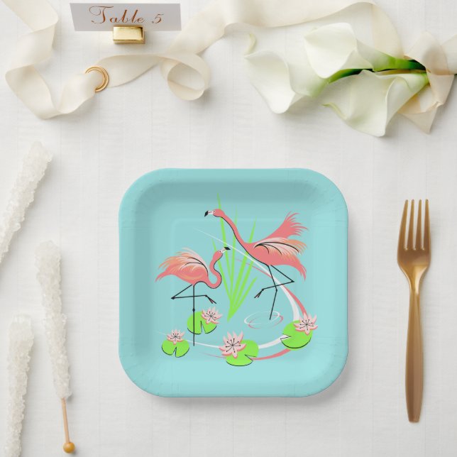Flamingo Fandango Duo square paper plate (Wedding)