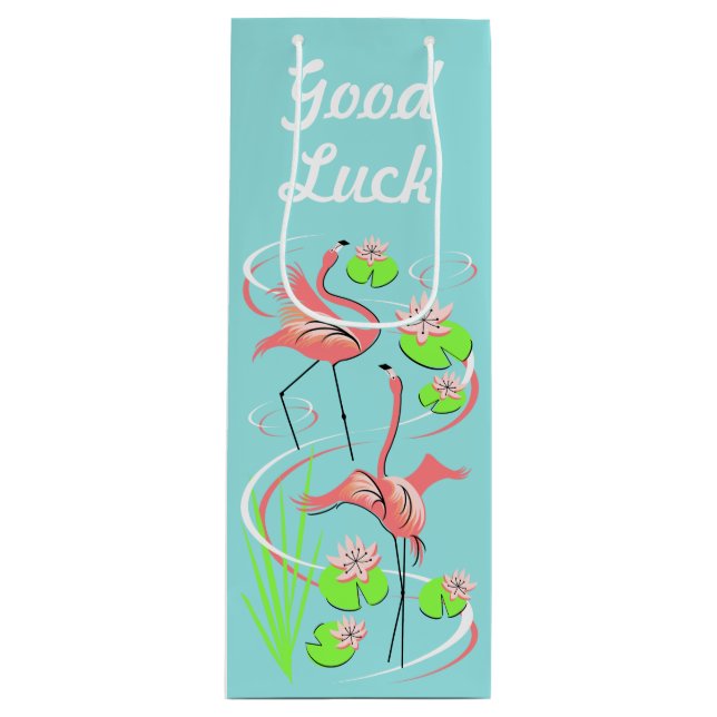 Flamingo Fandango Slim Duo Good Luck wine Gift Bag (Front)
