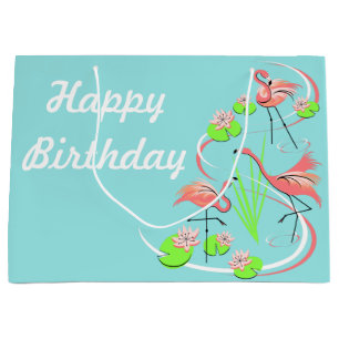 Flamingo Fandango Trio Happy Birthday large Gift Bag