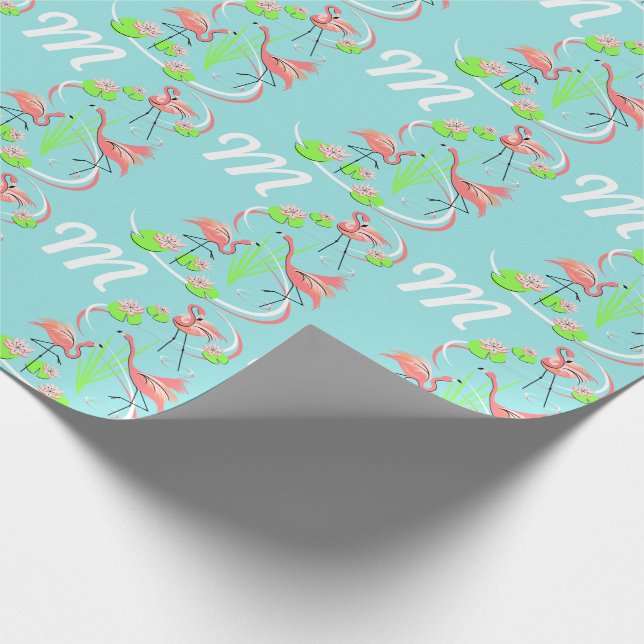 Flamingo Fandango Trio monogram gift wrap (Corner)
