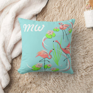 Flamingo Fandango Trio monogram throw pillow