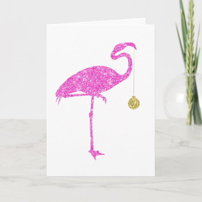 Flamingo Faux Pink Glitter Flamingos Christmas Holiday Card (Front)