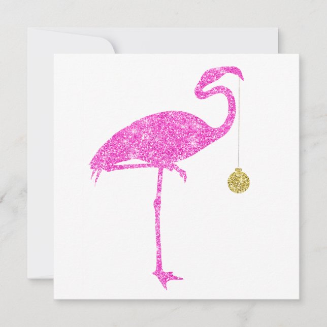 Flamingo Faux Pink Glitter Flamingos Christmas Holiday Card (Front)