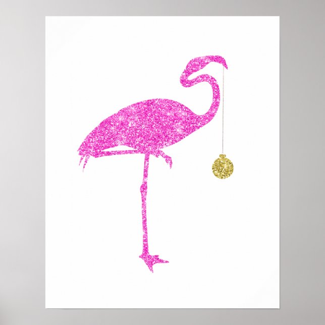 Flamingo Faux Pink Glitter Flamingos Christmas Poster (Front)