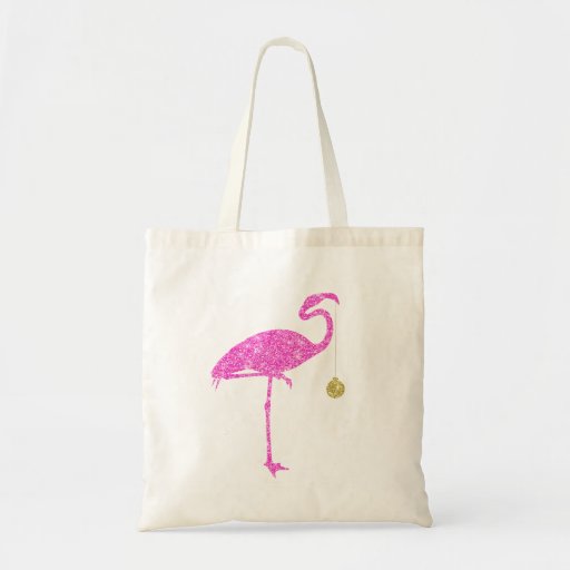 Image of Flamingo Faux Pink Glitter Flamingos Christmas Tote Bag