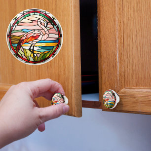 Flamingo Faux Stained Glass Ceramic Knob