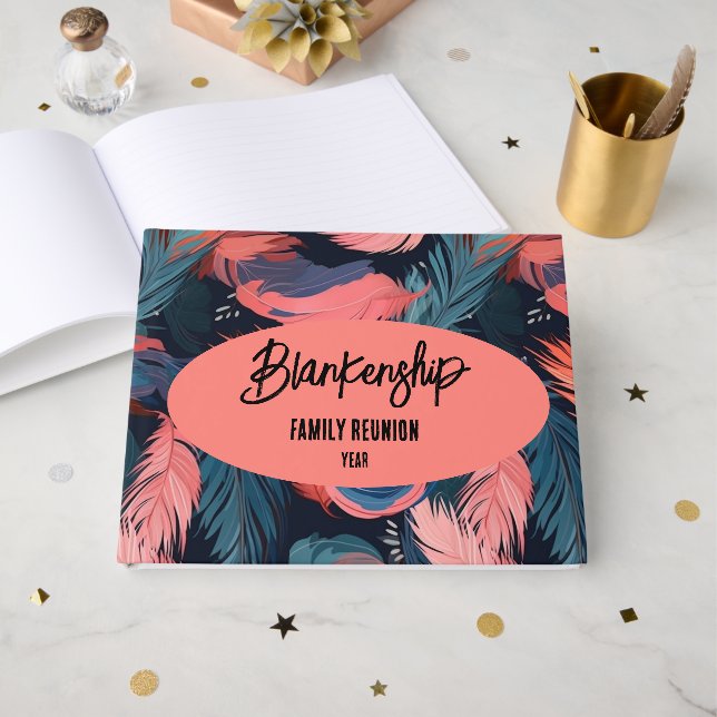 Flamingo Feathers Family Reunion Party Essential G Guest Book (Front Open)