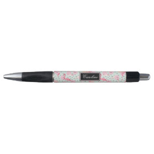 Flamingo Feathers On Polka Dots   Add Your Name