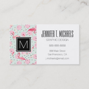 Flamingo Feathers On Polka Dots Add Your Name Business Card