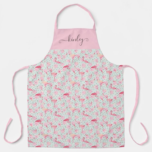 Flamingo Feathers On Polka Dots Apron (Front)