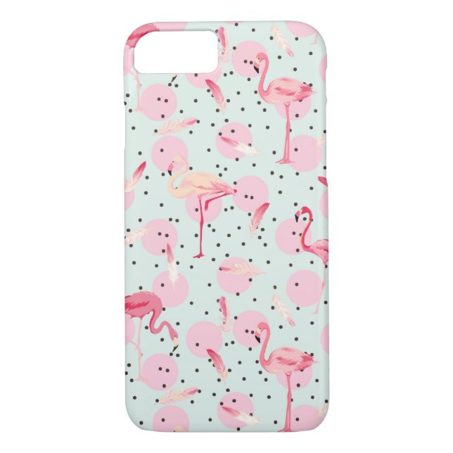 Flamingo Feathers On Polka Dots Case-Mate iPhone Case (Back)