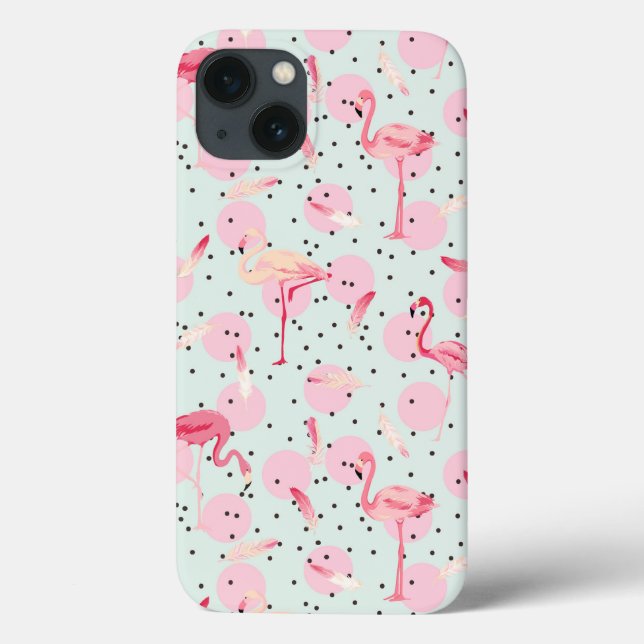 Flamingo Feathers On Polka Dots Case-Mate iPhone Case (Back)