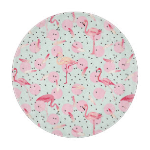 Flamingo Feathers On Polka Dots Cutting Board