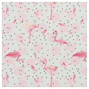 Flamingo Feathers On Polka Dots Fabric