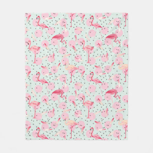 Flamingo Feathers On Polka Dots Fleece Blanket