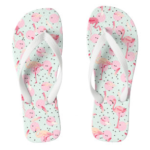 Flamingo Feathers On Polka Dots Flip Flops