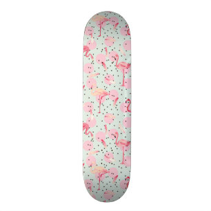 Flamingo Feathers On Polka Dots Skateboard