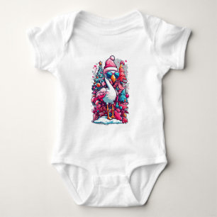Flamingo Festivities Santa Hat and Glasses Christm Baby Bodysuit