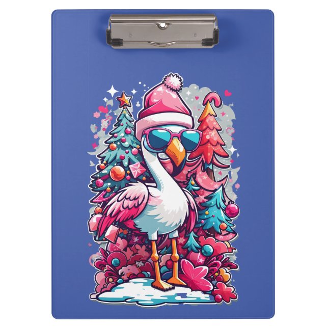 Flamingo Festivities Santa Hat and Glasses Christm Clipboard (Front)