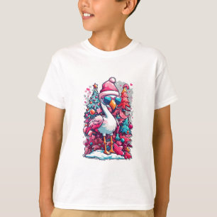 Flamingo Festivities Santa Hat and Glasses Christm T-Shirt