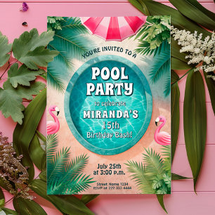 Flamingo Fiesta Pool Party Birthday Invitation