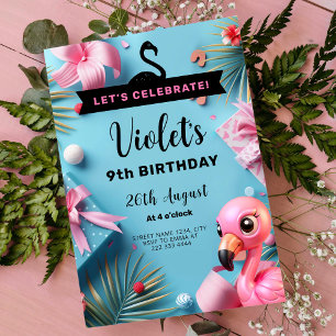 Flamingo Fiesta Tropical Birthday Celebration Invitation