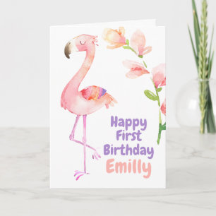Flamingo First birthday Happy 1st Birthday Card