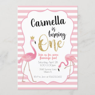 Flamingo First Birthday Invitation