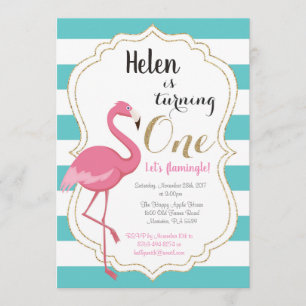 Flamingo First Birthday Invitation Girl