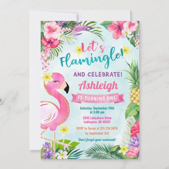 Flamingo First Birthday Summer Invitation (Front)