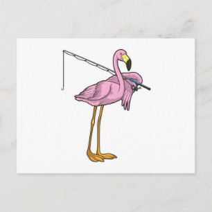 Flamingo Fishing Fisher Fishing rod Postcard