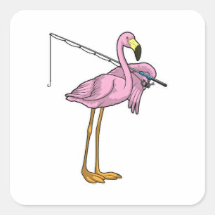 Flamingo Fishing Fisher Fishing rod Square Sticker